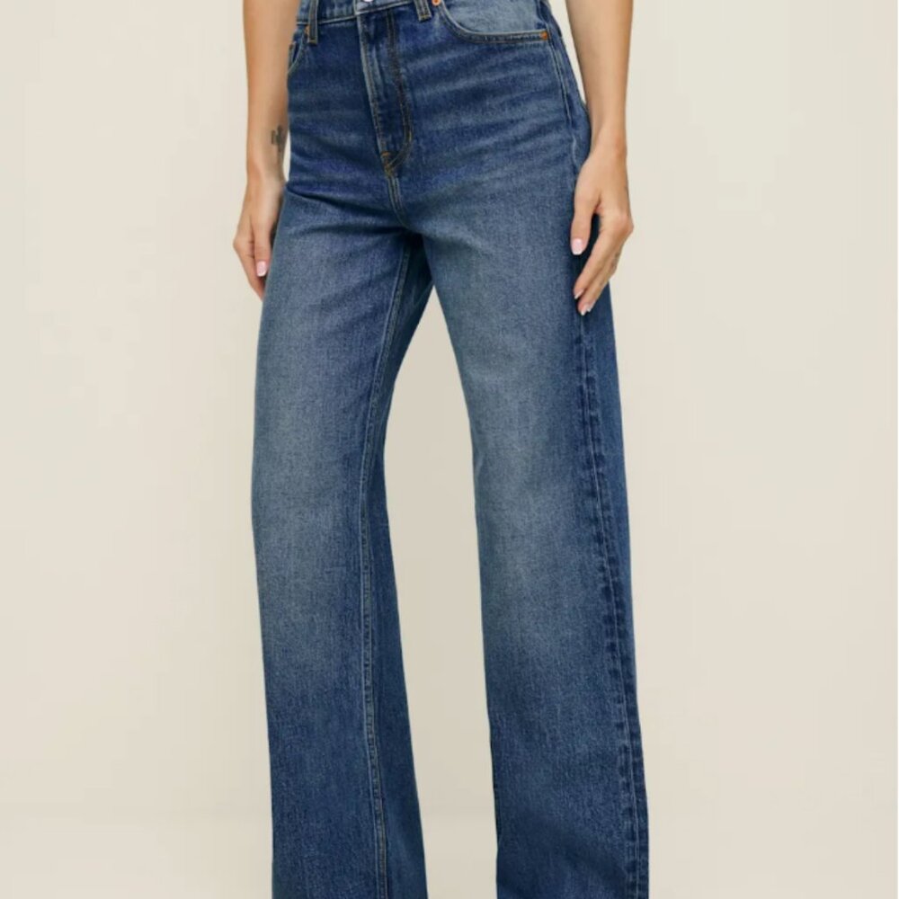 Reformation Cary Stretch High Rise Slouchy Wide Leg Jeans Blue - Size 28